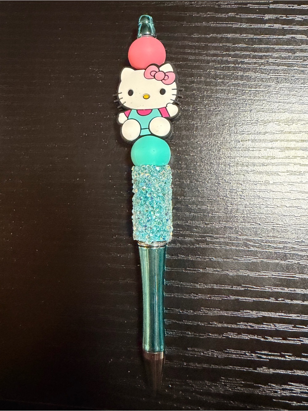 Handmade Hello Kitty Pink & Teal Beaded Nail Black Ink Pen